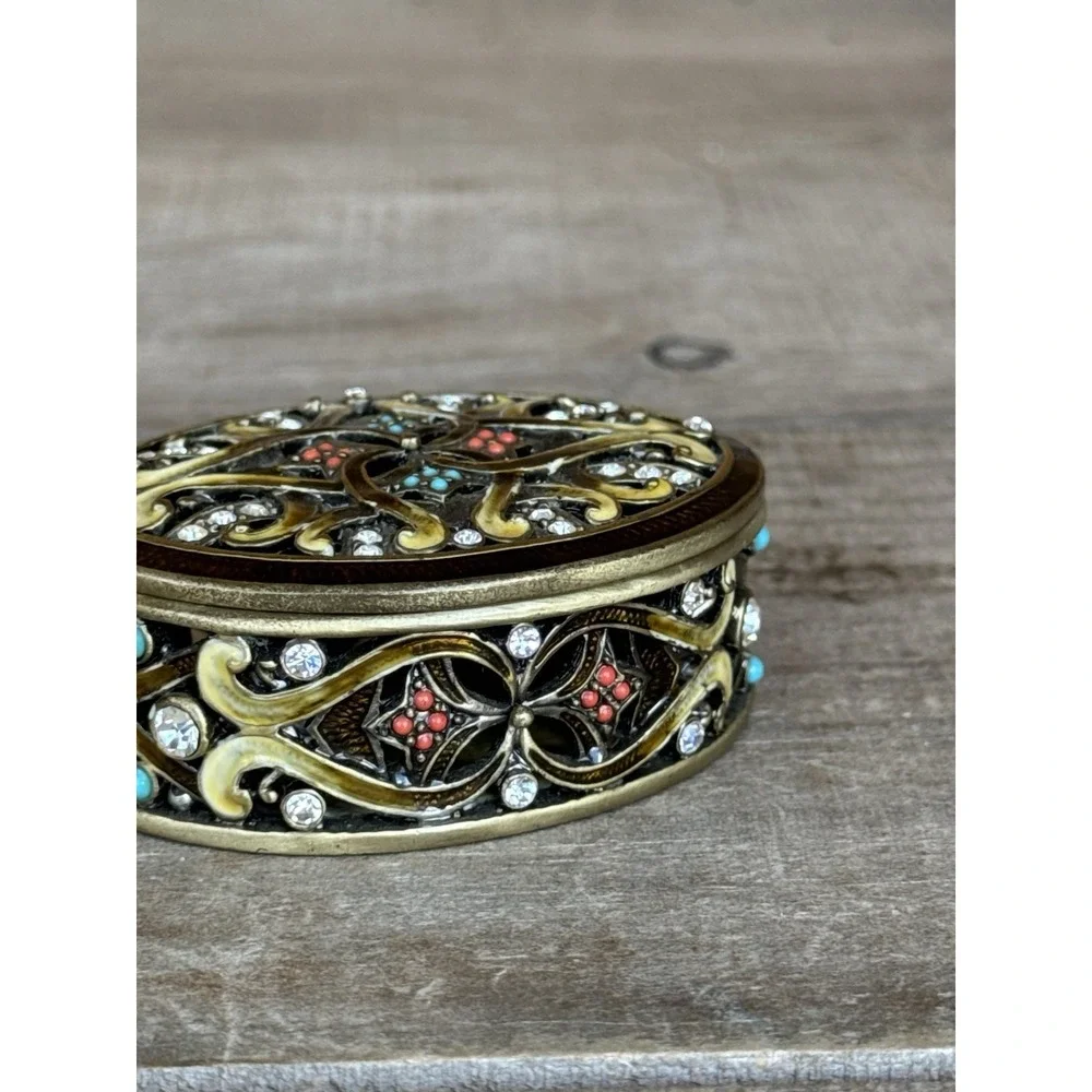 Bejeweled Cloisonne Enamel & Rhinestone Lidded Trinket‎ Keepsake Treasure Box